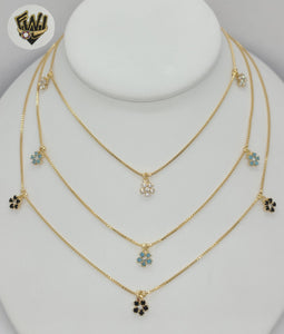 (1-6446) Gold Laminate - Box Link Zircon Flower Necklace - 18" - BGF - Fantasy World Jewelry