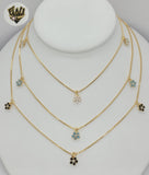 (1-6446) Gold Laminate - Box Link Zircon Flower Necklace - 18" - BGF - Fantasy World Jewelry