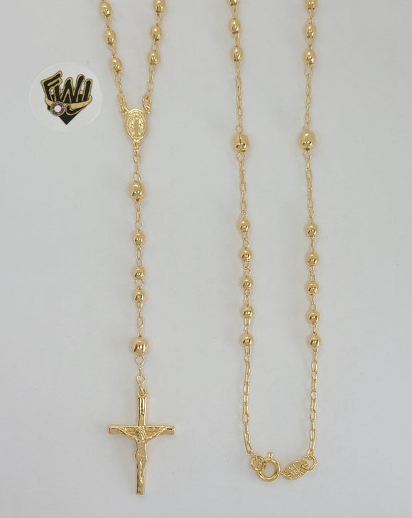 (1-3339-1) Gold Laminate - 3mm Miraculous Virgin Rosary Necklace - 24