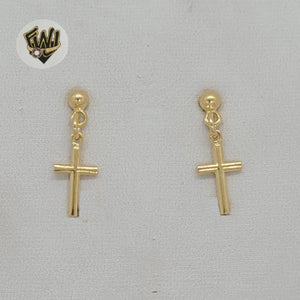 (1-1122) Gold Laminate - Long Cross Earrings - BGF - Fantasy World Jewelry