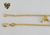 (1-0164) Gold Laminate - 2.5mm Rolo Link Anklet with Charms - 10" - BGO - Fantasy World Jewelry
