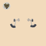 (2-3132) 925 Sterling Silver - Black Zircon Stud Earrings.