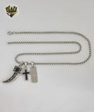 (4-7169) Stainless Steel - 3.5mm Popcorn Link Religious Charms Necklace - 24". By w