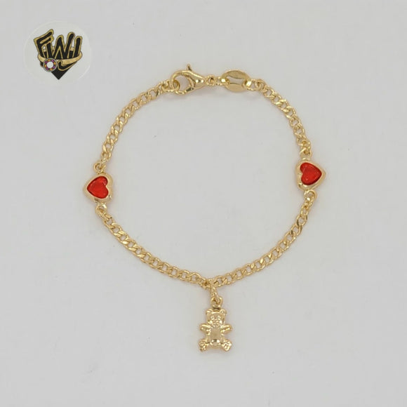 (1-0946) Laminado de oro - Pulsera con osito de peluche con eslabones curvos de 2 mm - 6