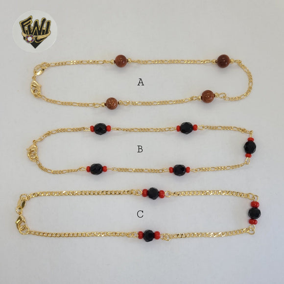 (1-0132) Gold Laminate - 2mm Bead Anklet  - 10