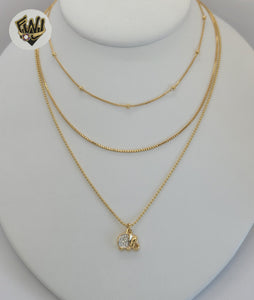 (1-6332) Gold Laminate - Charms Layering Elephants Necklace - BGF