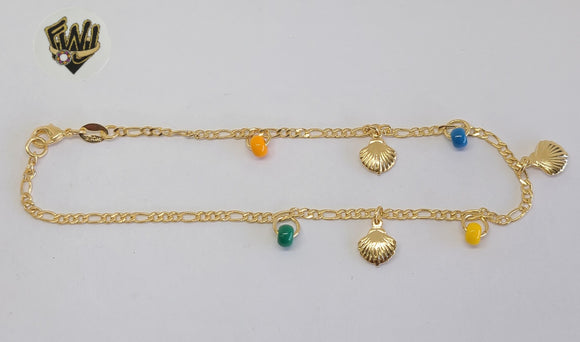 (1-0264) Gold Laminate - 2mm Figaro Anklet w/Charms - 10