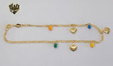 (1-0264) Gold Laminate - 2mm Figaro Anklet w/Charms - 10" - BGO - Fantasy World Jewelry