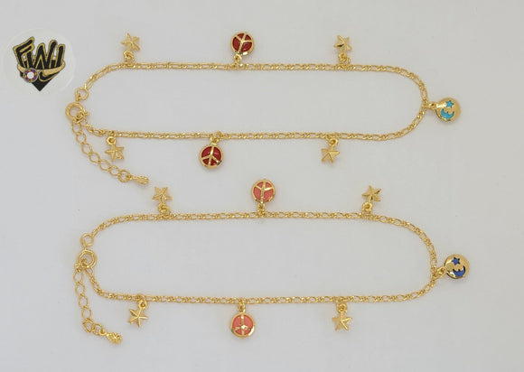 (1-0174) Gold Laminate - 2mm Figaro Link Charms Anklet - 9.5