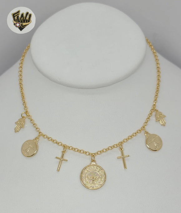 (1-6306) Gold Laminate - Charms Necklace - BGF - Fantasy World Jewelry