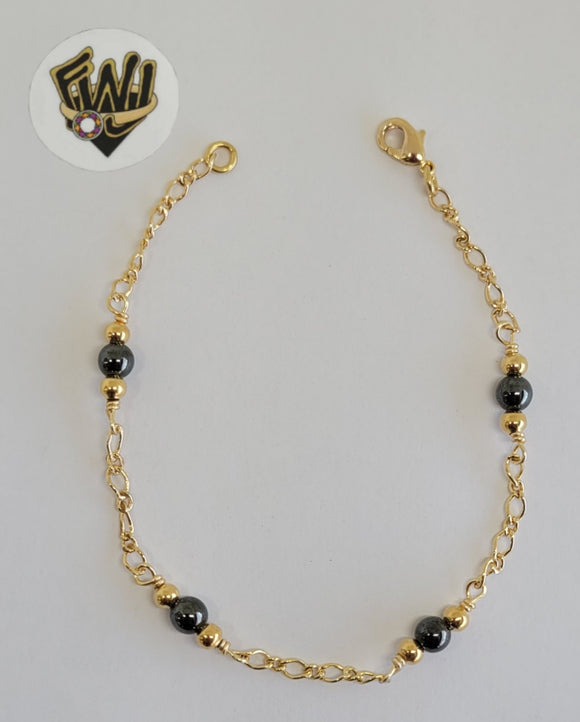 (1-60006) Gold Laminate-2mm Link Kids Bracelet w/ Beads- 6