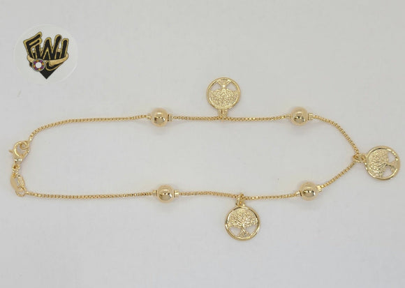(1-0162) Gold Laminate - 1mm Tree of Life Anklet - 10