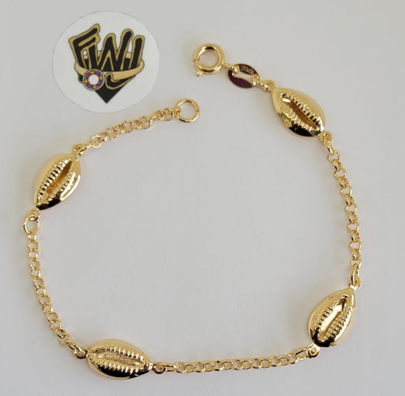 (1-0782-1) Gold Laminate - 2.5mm Rolo Link Bracelet w/ Shells - 7