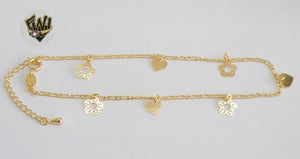 (1-0156) Gold Laminate - 2mm Figaro Link Anklet with Charms - 10" - BGF - Fantasy World Jewelry