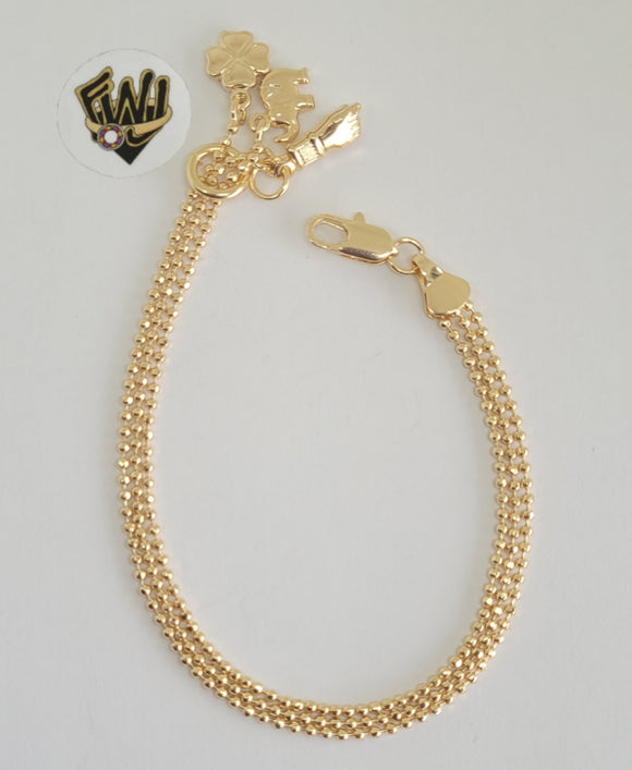 (1-0589) Gold Laminate -1.5mm Ball Link Bracelet w/Charms -7''-BGF - Fantasy World Jewelry