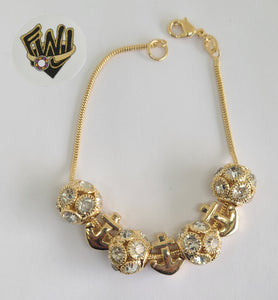 (1-0604) Gold Laminate Bracelet-1.5mm Snake Bracelet w/Charms-7.5''-BGO - Fantasy World Jewelry