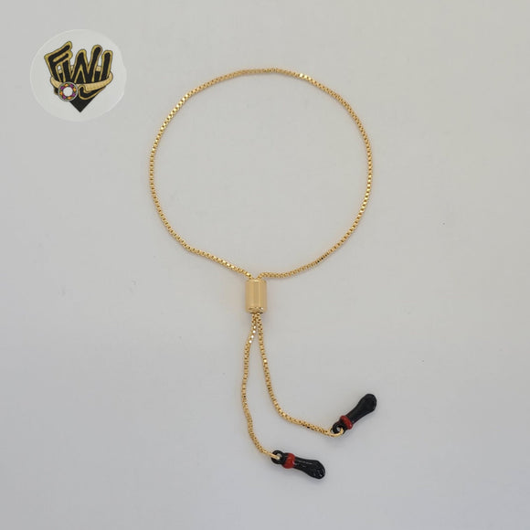 (MBRA-04) Laminado de oro - Pulsera Azabache con eslabones de caja ajustable de 1 mm - BGF