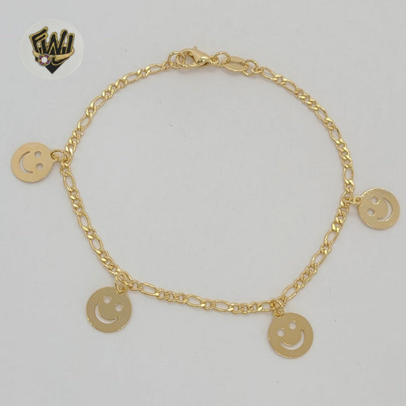 (1-0521) Gold Laminate Bracelet - Smiling Face Bracelet - 7.5