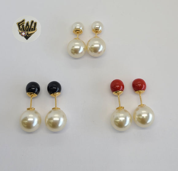 (1-1042) Gold Laminate - Double Pearls Earrings - BGO - Fantasy World Jewelry