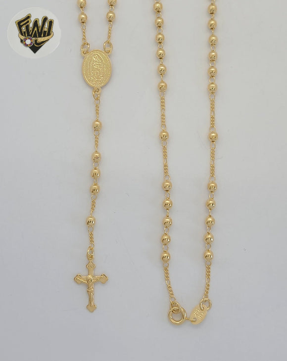 (1-3338) Gold Laminate - 3mm Guadalupe Virgin Rosary Necklace - 18