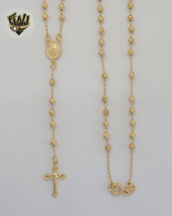 (1-3307) Gold Laminate - 3mm Miraculous Virgin Rosary Necklace - 18