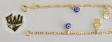 (1-0675) Gold Laminate -2.5mm Figaro Link Bracelet w/ Eye -7.5''-BGF - Fantasy World Jewelry