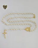 (1-3333) Laminado de oro - Collar con rosario de perlas de Nuestra Señora de la Caridad de 5,5 mm - 22" - BGO.