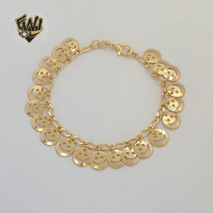 (1-0501-1) Gold Laminate - 3mm Figaro Link Happy Face Bracelet - BGF