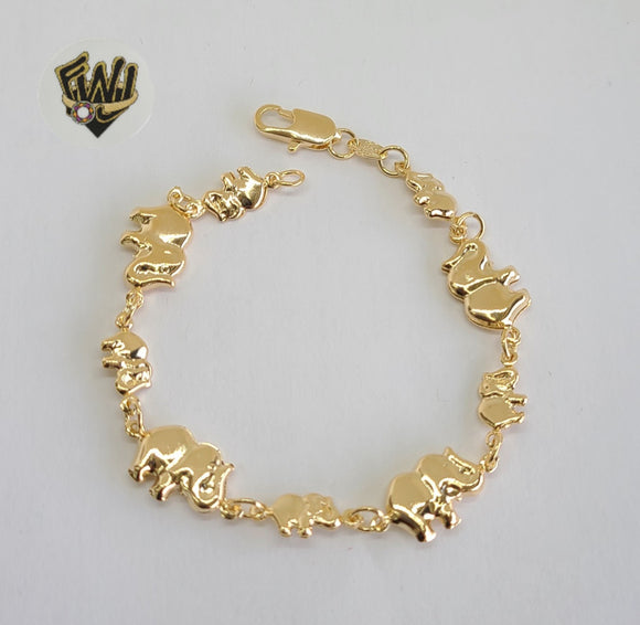 (1-0526) Gold Laminate Bracelet -10.5mm Elephant Bracelet- 7.5''-BGF - Fantasy World Jewelry