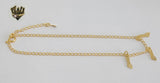 (1-0161) Gold Laminate - 2.5mm Open Link Anklet with Charms - 10" - BGO - Fantasy World Jewelry