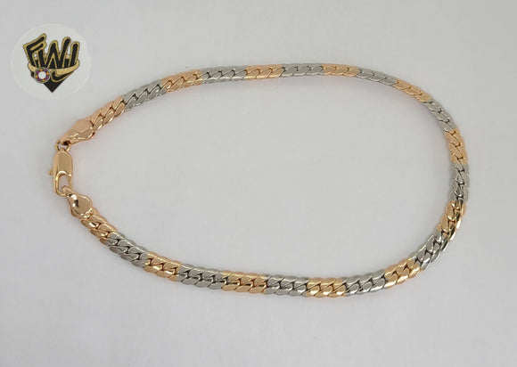 (1-0042) Gold Laminate - 5mm Two Tones Curb Link Anklet - 9.75