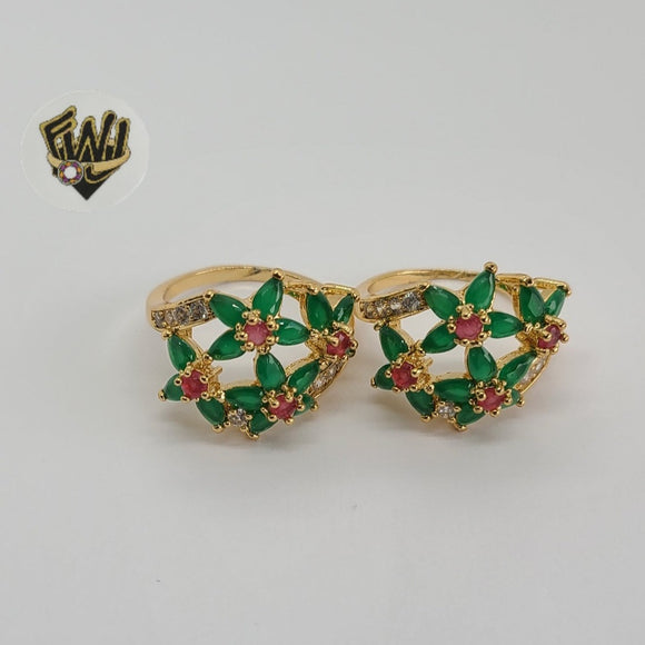 (1-3130-2) Gold Laminate -Green Flowers Ring - BGO - Fantasy World Jewelry