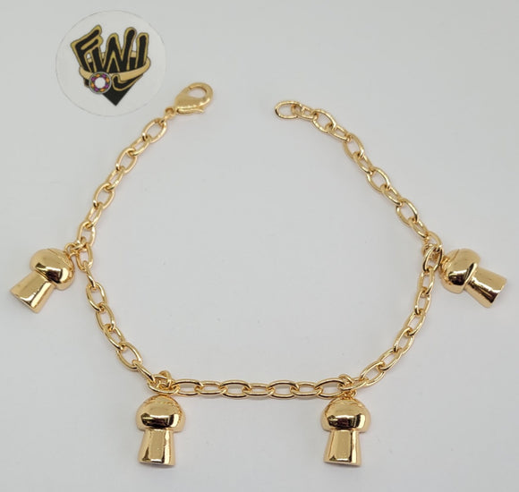 (1-0897) Gold Laminate - 4mm Open Link w/ Charms Bracelet - 7.5