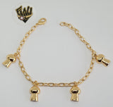 (1-0897) Gold Laminate - 4mm Open Link w/ Charms Bracelet - 7.5" - BGO - Fantasy World Jewelry