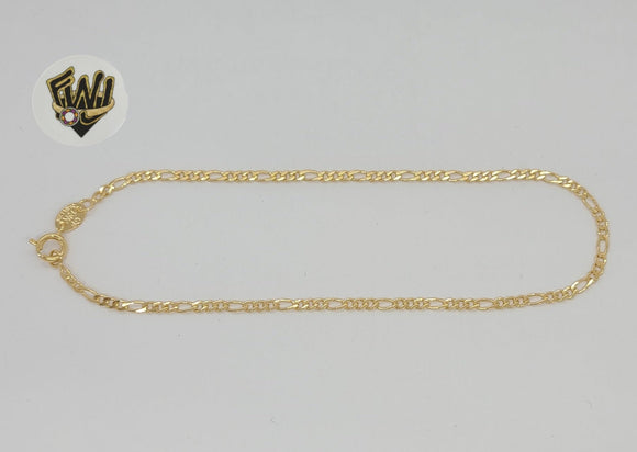 (1-0013) Gold Laminate - 2mm Figaro Link Anklet - BGF - Fantasy World Jewelry