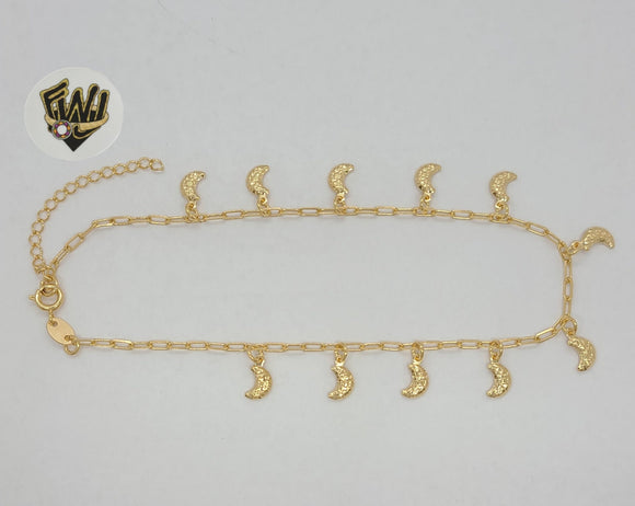 (1-0245) Gold Laminate - 2mm Paper Clip Link Charms Anklet - 10