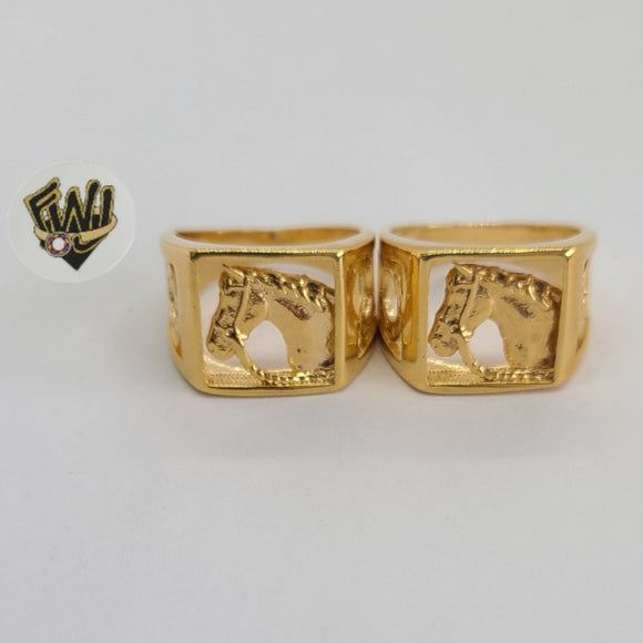 (1-3153) Gold Laminate -Horse Men Ring - BGO - Fantasy World Jewelry