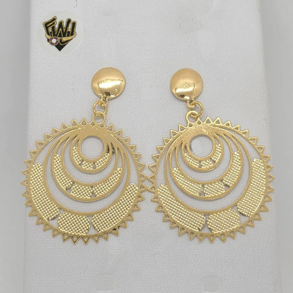 (1-1220) Gold Laminate - Long Carved Earrings - BGF - Fantasy World Jewelry