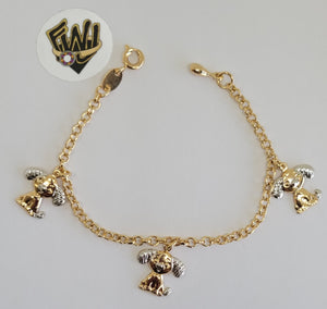 (1-0998) Gold Laminate-3mm Rolo Link Kids Bracelet w/ Charms- 5" - BGF - Fantasy World Jewelry