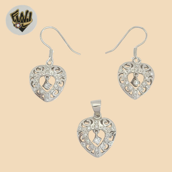 (2-6309) 925 Sterling Silver - Heart Zircon Set. - Fantasy World Jewelry