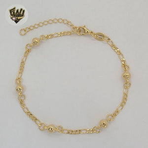 (1-0471) Gold Laminate Bracelet - Figaro Link Balls Bracelet - 7.5" - BGF - Fantasy World Jewelry