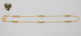 (1-0063) Gold Laminate - 1mm Beaded Anklet - 10'' - BGF - Fantasy World Jewelry