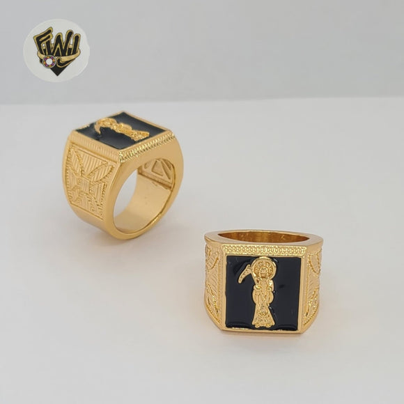 (1-3149-1) Laminado de Oro - Anillo de Hombre Cuadrado del Santo de la Muerte - BGO