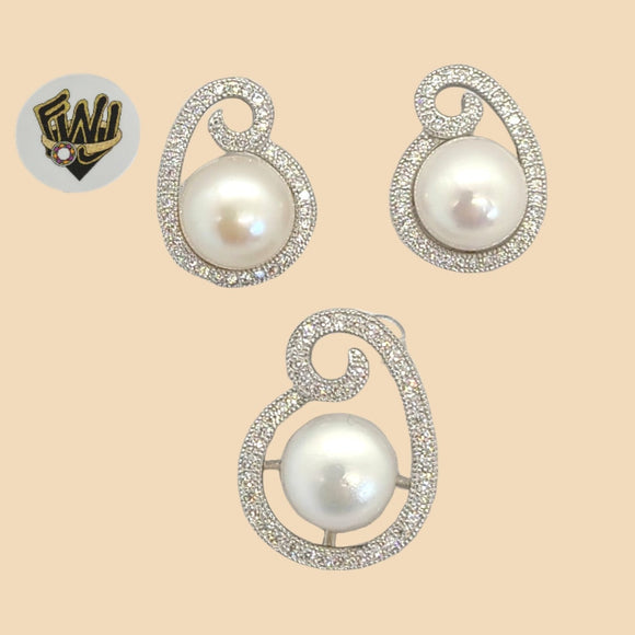 (2-6779) 925 Sterling Silver - Zircon Pearl Set. - Fantasy World Jewelry