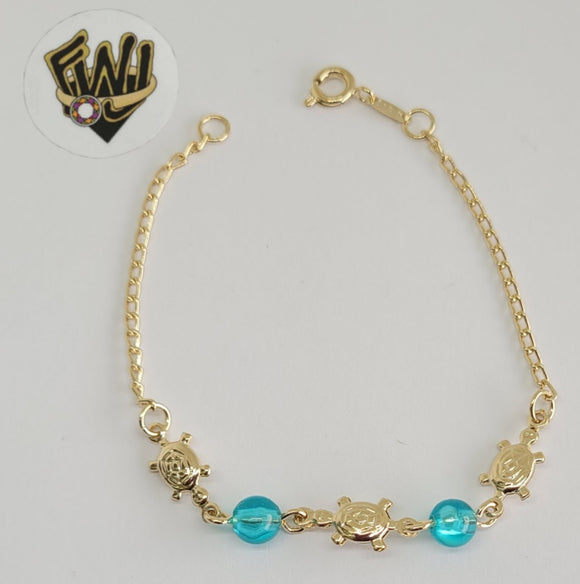 (1-0939) Gold Laminate - 2mm Link W/ Turtles Bracelet - 6.5