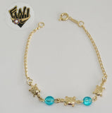 (1-0939) Gold Laminate - 2mm Link W/ Turtles Bracelet - 6.5" - BGO - Fantasy World Jewelry