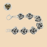 (2-0341) 925 Sterling Silver - 19mm Flower Link Bracelet.
