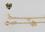 (1-0234) Gold Laminate - 1.5mm Figaro Anklet w/Charms - 10" - BGF - Fantasy World Jewelry