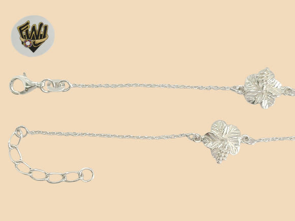 (2-0159) 925 Sterling Silver - 1mm Flowers Anklet - 10