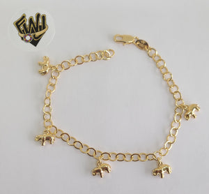 (1-0563) Gold Laminate Bracelet-4.5mm Link Bracelet w/Charms -7.5''-BGF - Fantasy World Jewelry